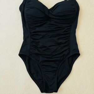 LA BLANCA Black Swimsuit Ruched Sweetheart Neckline One Piece Women's Size 8